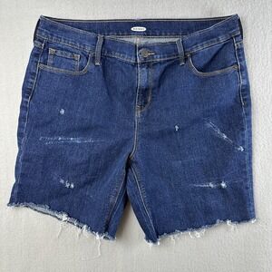 Old Navy Womens Jean Shorts Distressed Size 14 High Rise Stretchy Dark Blue